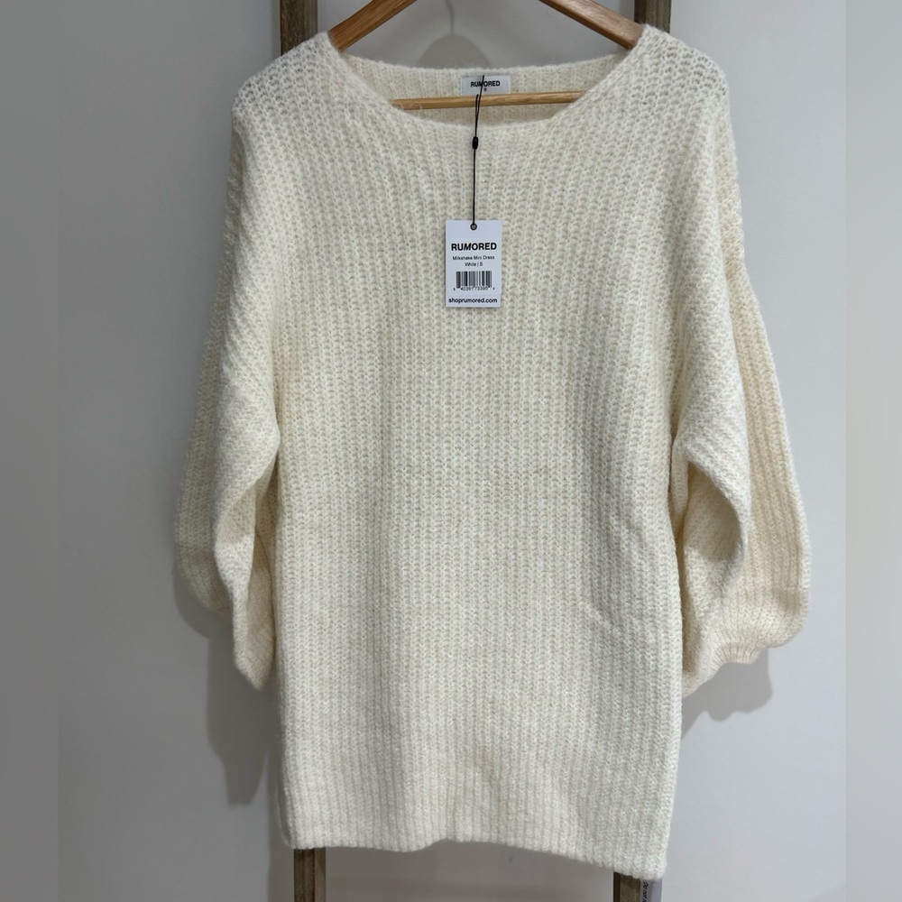 Rumored Milkshake Cream Mini Sweater Dress Oversized Wool Blend Women Size S NWT